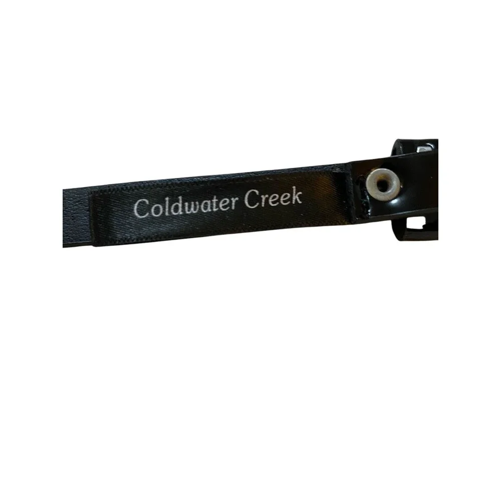 Coldwater Creek Black Patent Skinny Belt Gold Tone Buckle